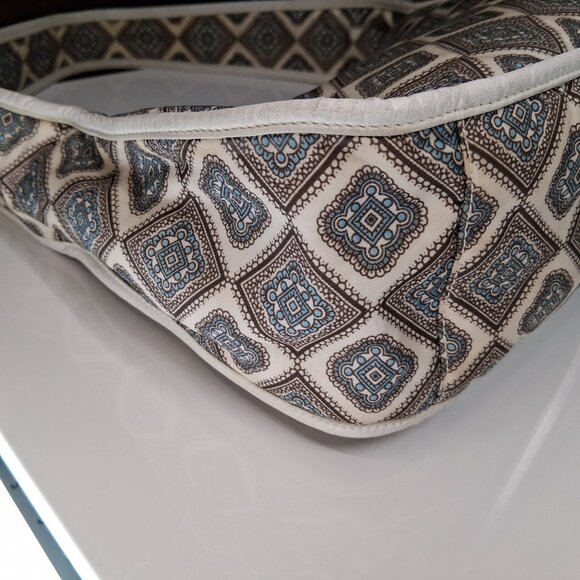 Vintage RARE Prada Hobo Handbag Blue Brown Paisley Nylon Leather Trim Medium - Picture 6 of 16